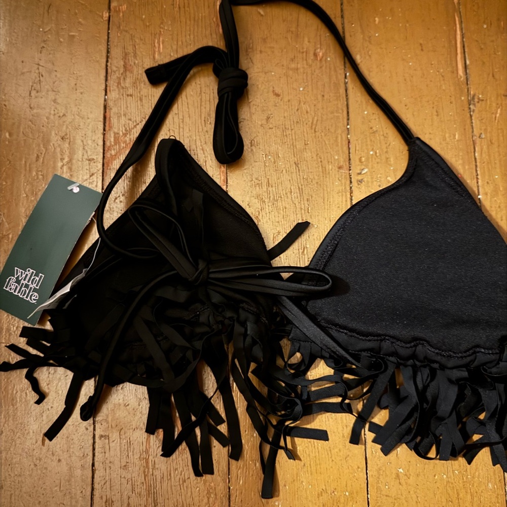 wild fable Black Fringe Triangle Bikini Top